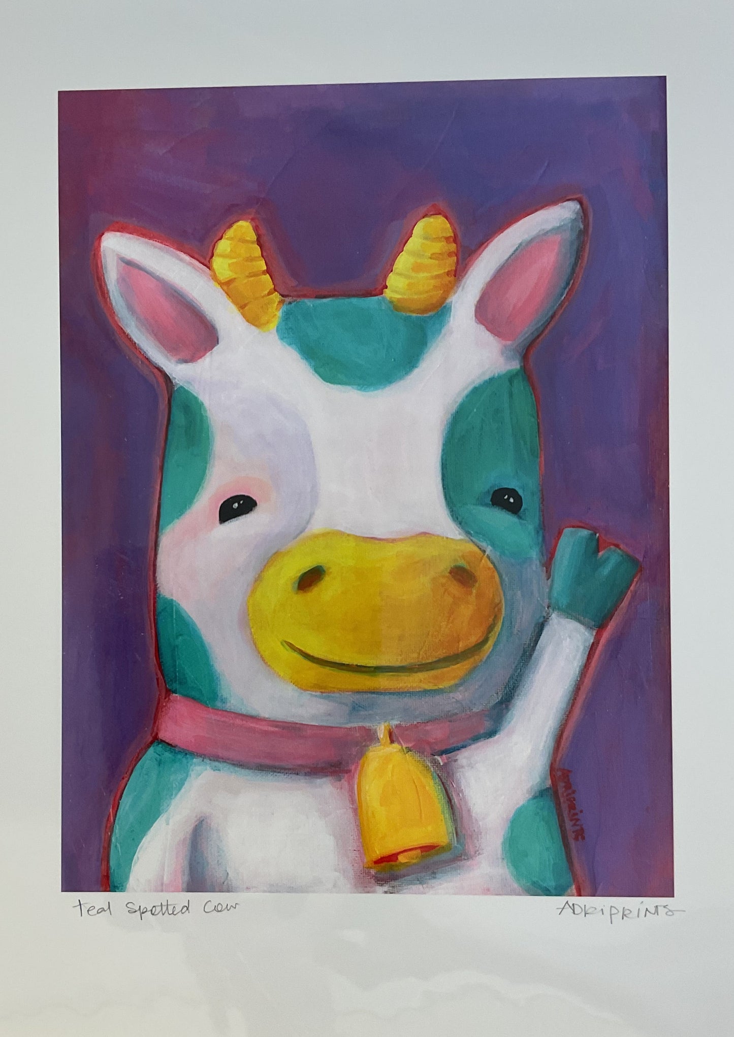 Teal spotted cow - Giclee print 11x14