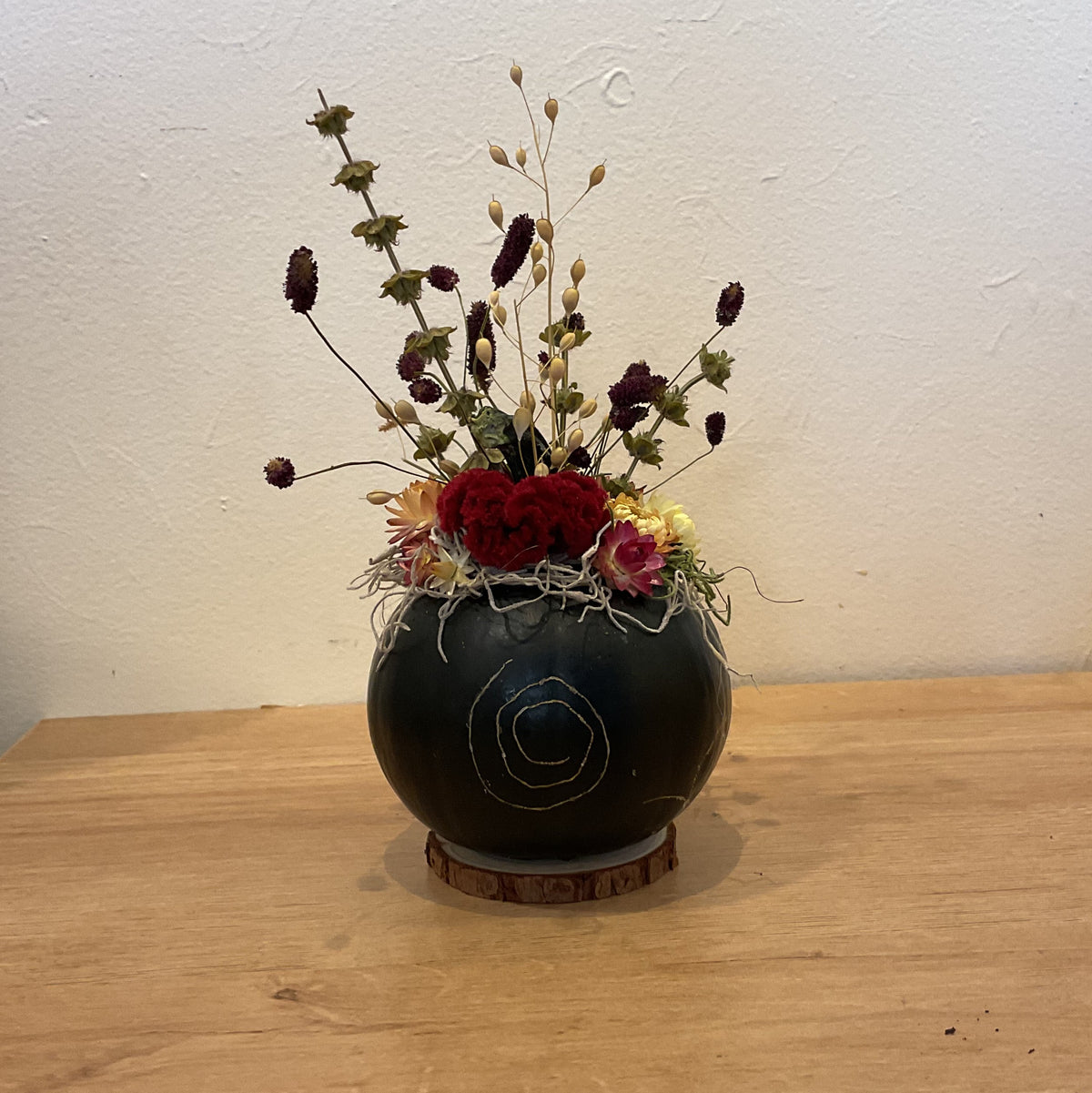 Fall flower pumpkin arrangement -green