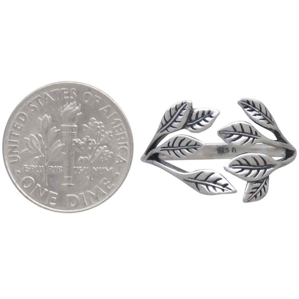 Sterling Silver or Bronze Leaf Cluster Adjustable Ring: Sterling Silver