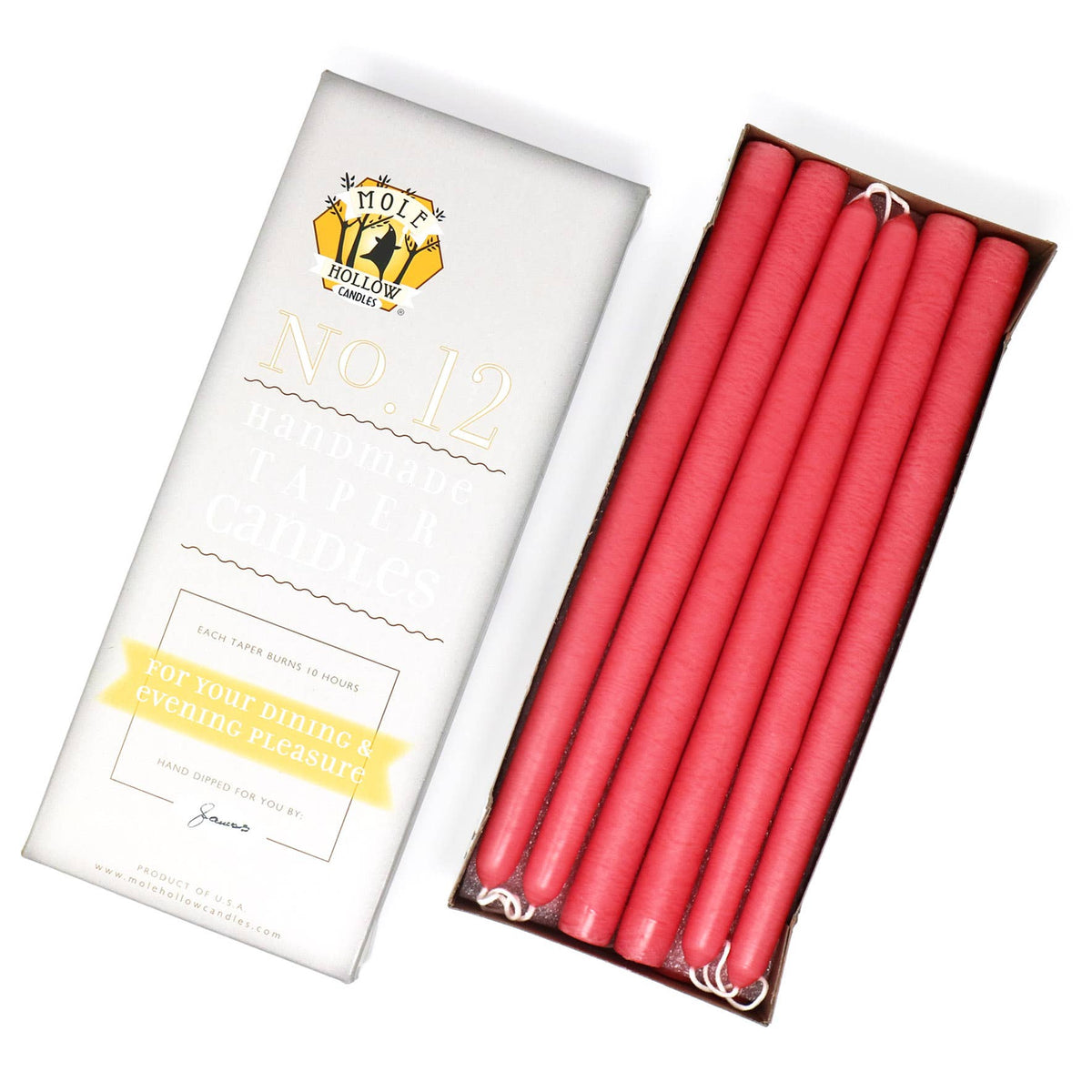 12" Hand Dipped Unscented Taper Candles - 39 Colors USA Made: Paprika