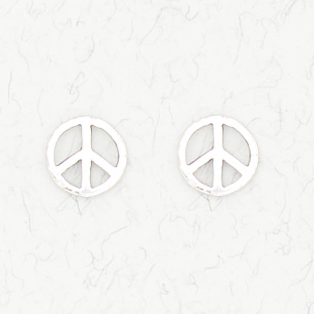 Sterling Silver Ear Studs - Peace Sign: Sterling Silver