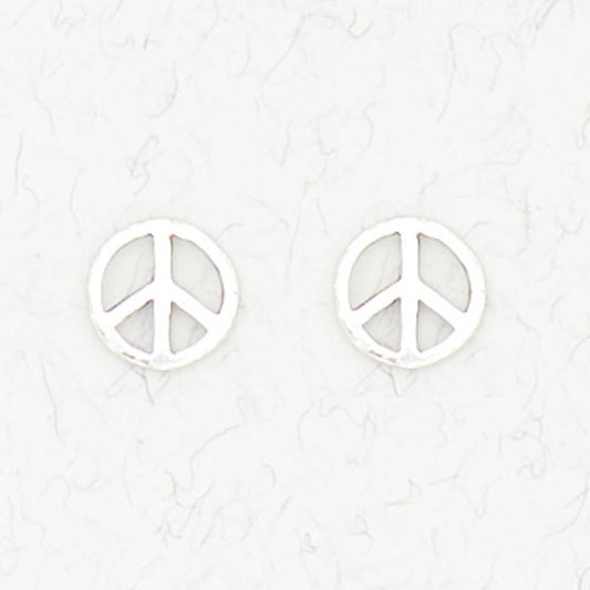 Sterling Silver Ear Studs - Peace Sign: Sterling Silver