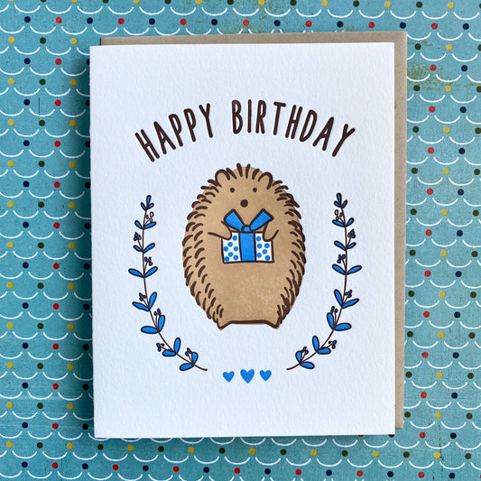 Happy Birthday Hedgehog - letterpress card