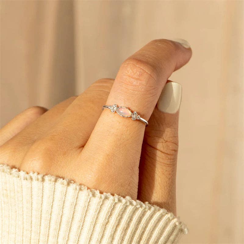Dainty Marquise Opal Stacking Ring in 925 Sterling Silver: Silver / 8 US