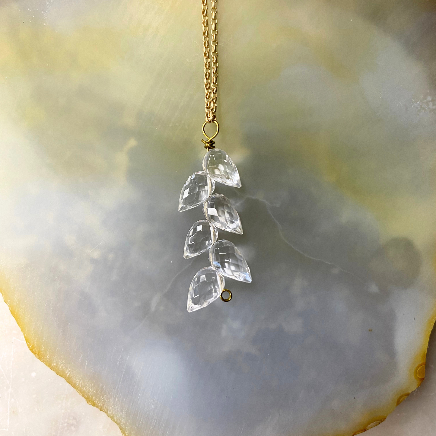 Leaf Tear Drop Stone Matte Gold Chain Necklace: Hessonite Garnet