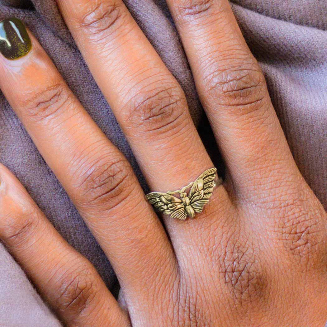 Sterling Silver or Bronze Butterfly Moth Ring: Bronze / 6
