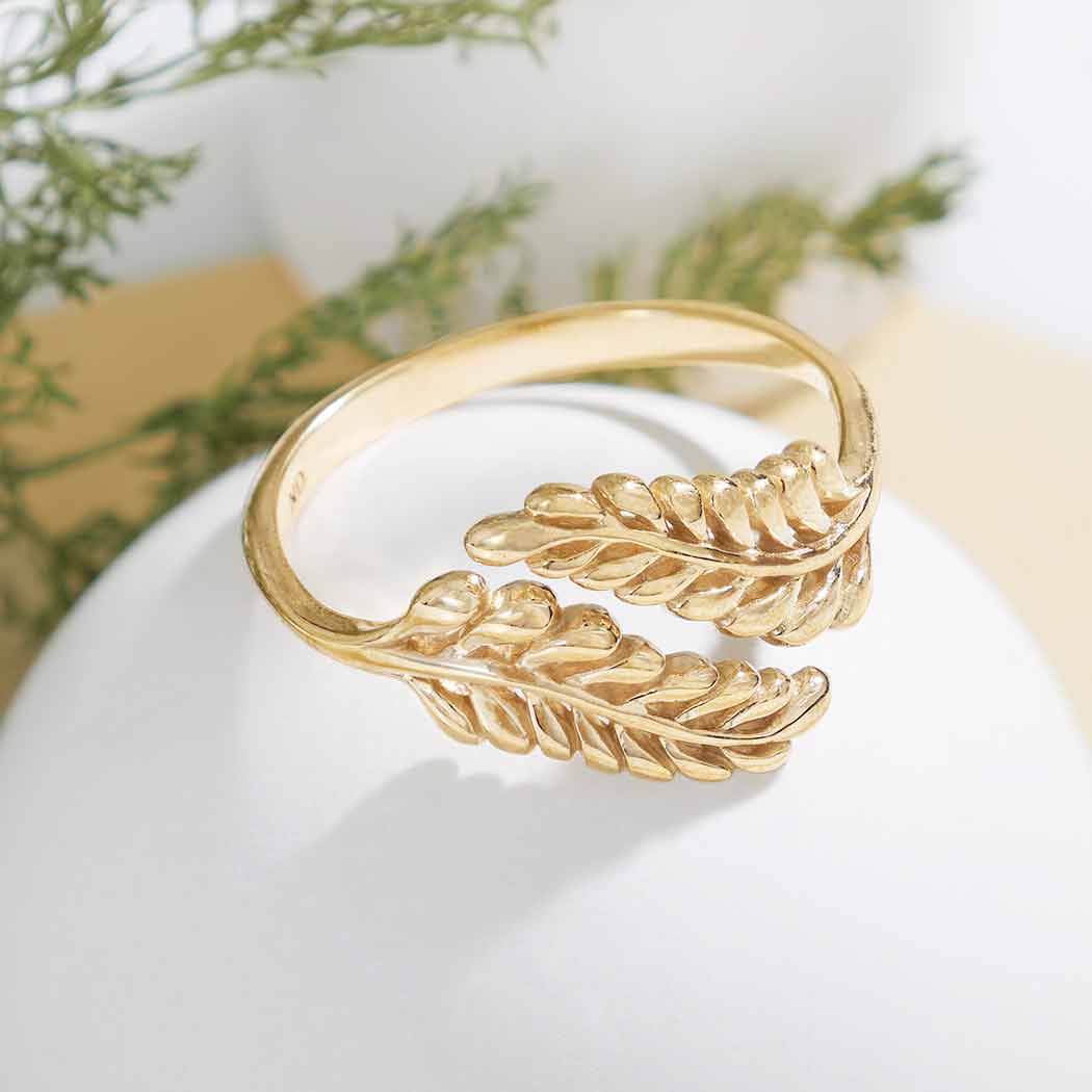 Sterling Silver or Bronze Adjustable Sprig Leaf Ring: Sterling Silver