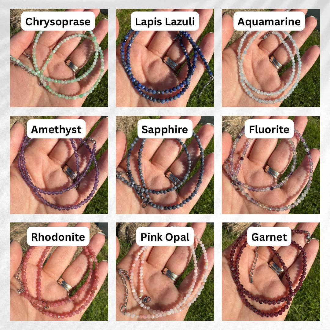 3mm Faceted Gemstone Necklace, Dainty Crystal Necklace, Natural Gemstone Necklace, Facet Gemstone Necklace: Sodalite