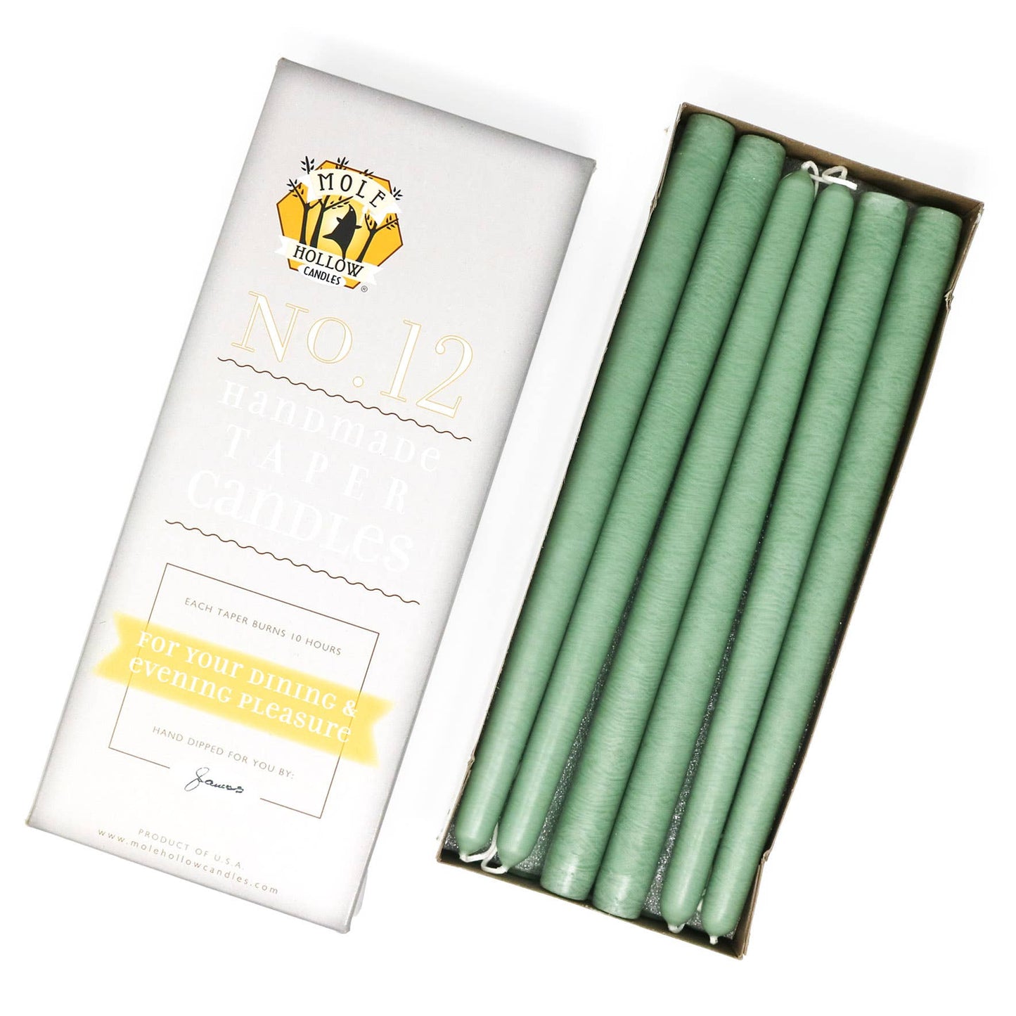 12" Hand Dipped Unscented Taper Candles - 39 Colors USA Made: Yellow Gold