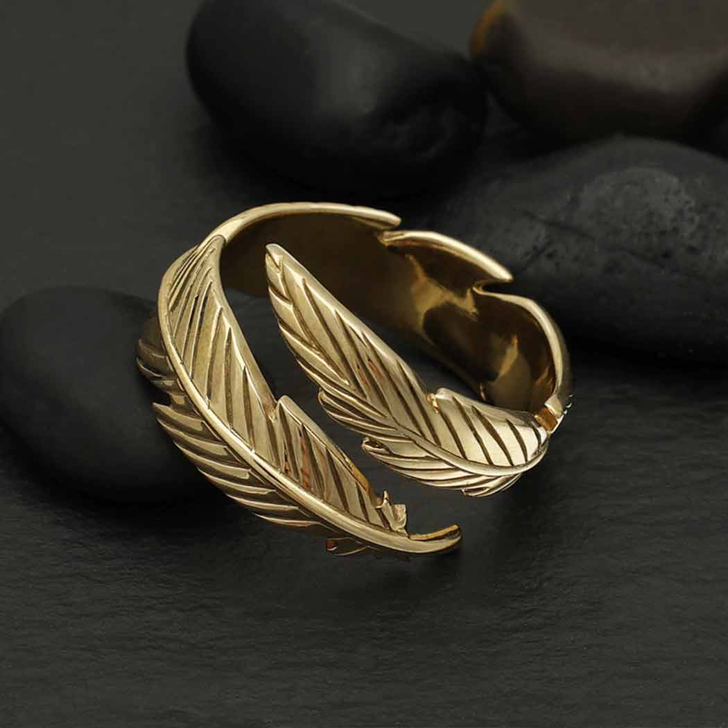 Sterling Silver or Bronze Adjustable Feather Ring: Bronze