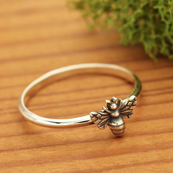 Sterling Silver Tiny Bee Ring: Recycled Sterling Silver / 7