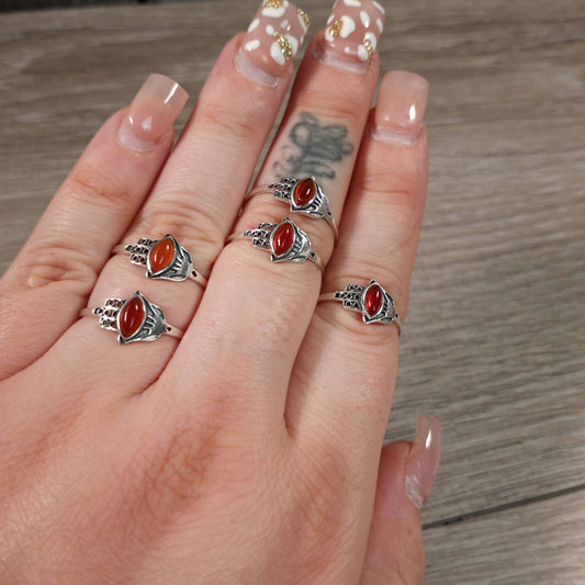 Gemstone Sterling Silver Ring Hamsa Hand Boho: Carnelian / 6.5
