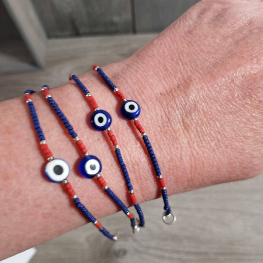 Wooden Bracelet Beaded with Evil Eye