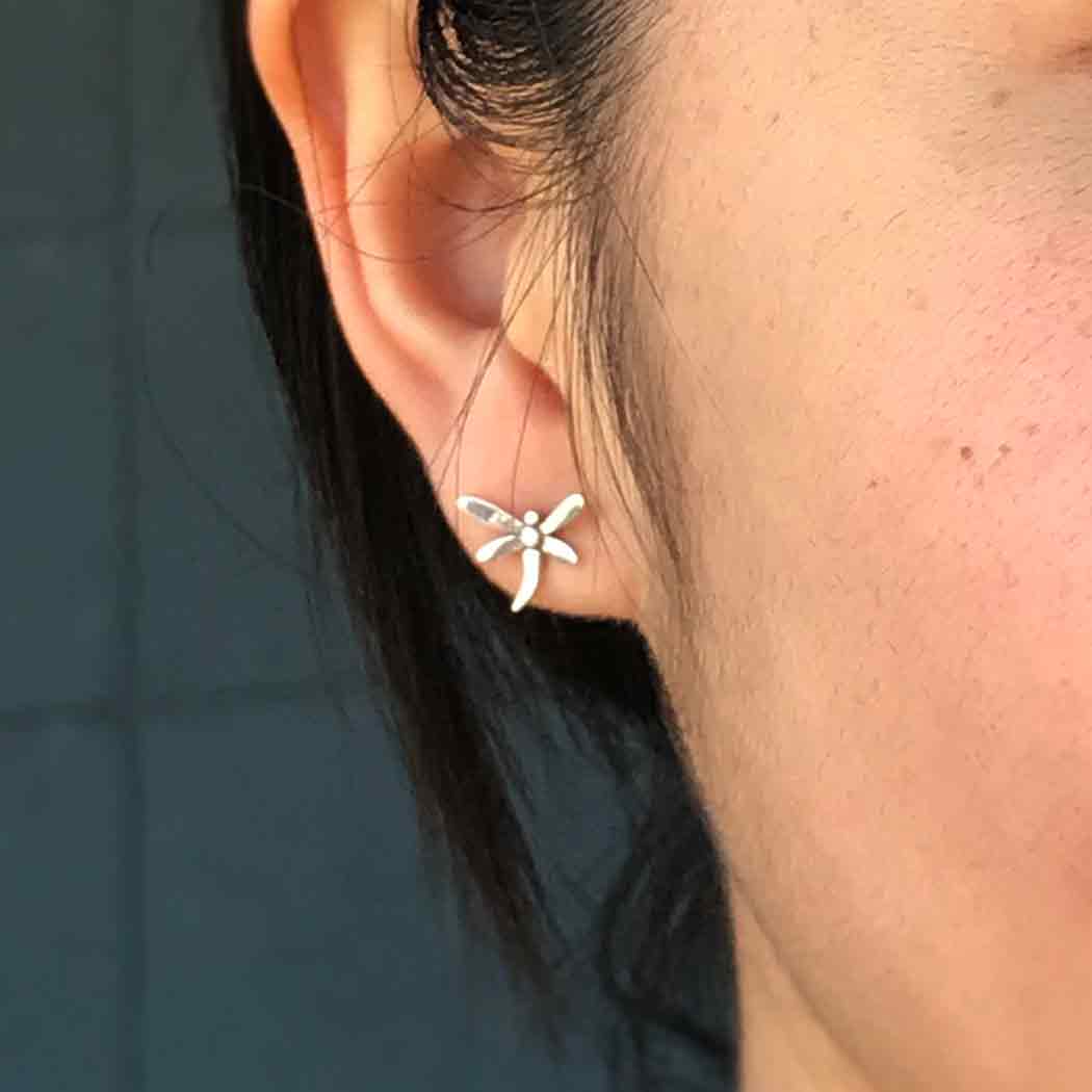Sterling Silver or Bronze Dragonfly Post Earrings 9x10mm: Recycled Sterling Silver