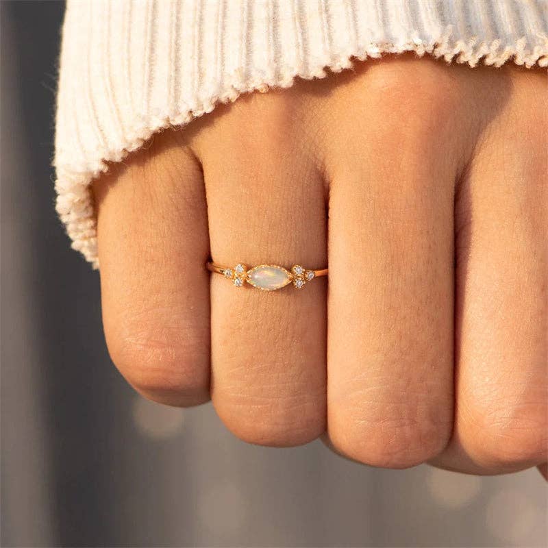 Dainty Marquise Opal Stacking Ring in 925 Sterling Silver: Gold / 7 US