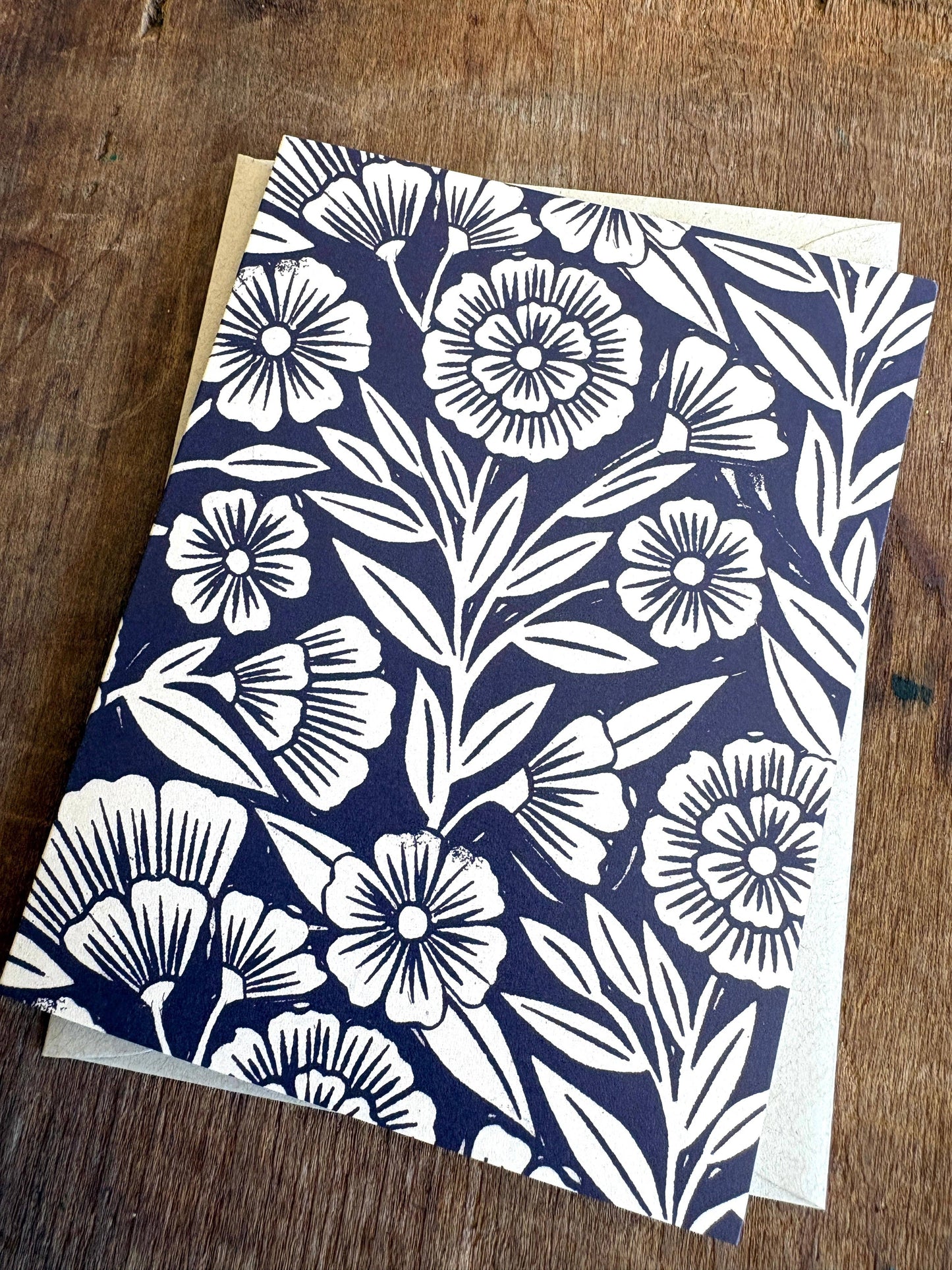 Navy Blank Floral Greeting Card