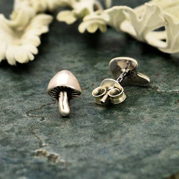 Sterling Silver or Bronze Mushroom Post Earrings 8x6mm: Recycled Sterling Silver