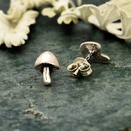 Sterling Silver or Bronze Mushroom Post Earrings 8x6mm: Recycled Sterling Silver