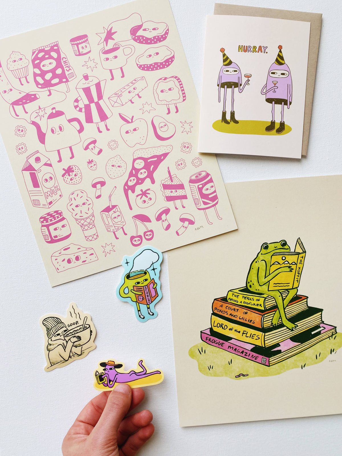 Print - book stack frog