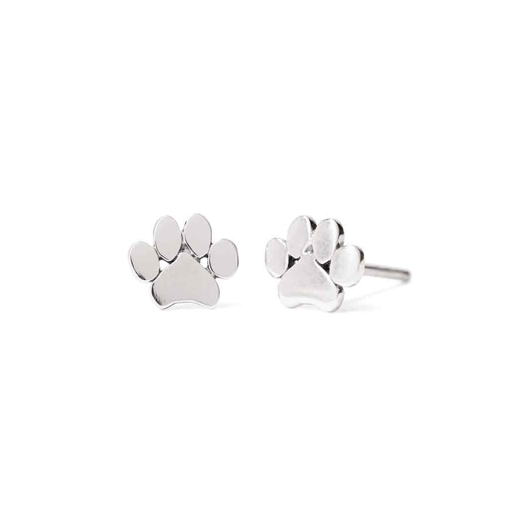 Sterling Silver or Bronze Paw Print Post Earrings 6x7mm: Bronze
