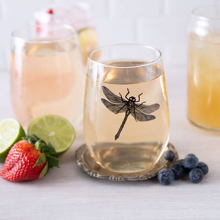 Dragonfly Wine Glass | Stemless | 17 oz Capacity