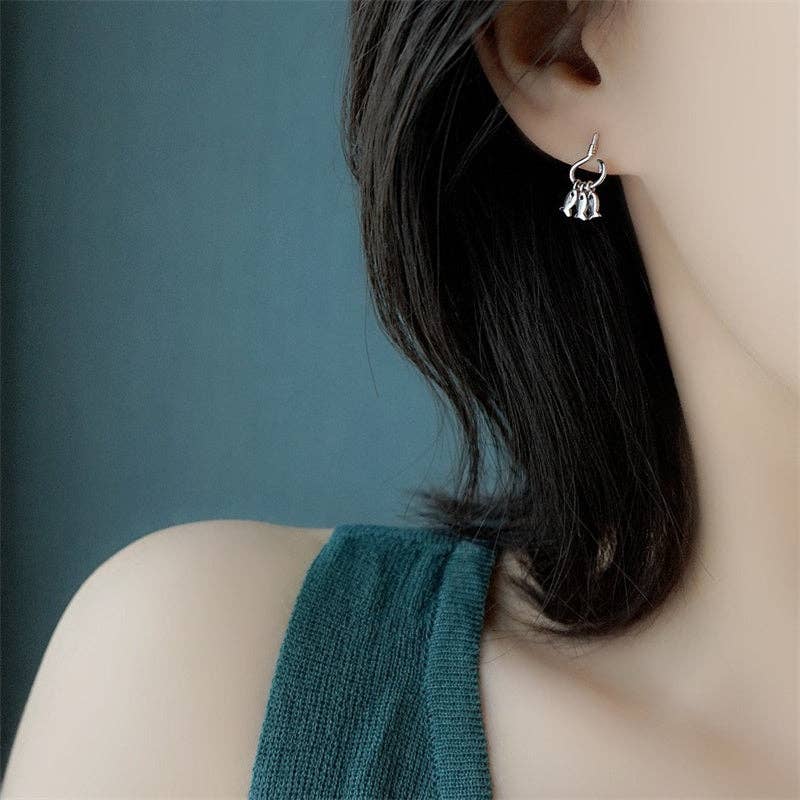 Dainty Tiny Three Fish Dangle Drop Earrings