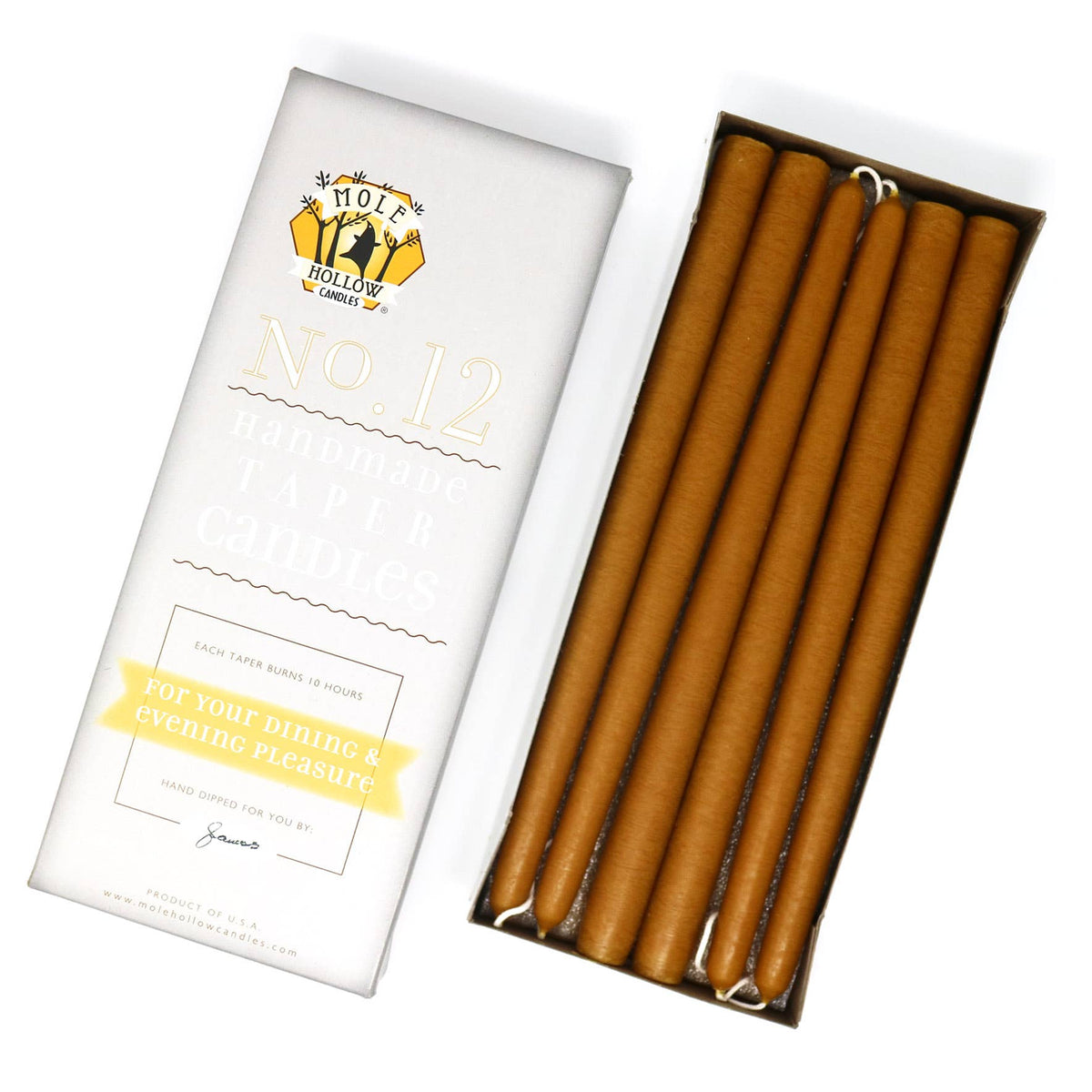 12" Hand Dipped Unscented Taper Candles - 39 Colors USA Made: Paprika