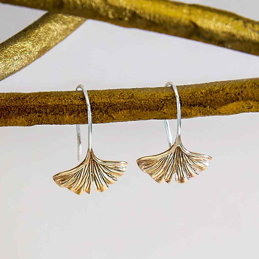 Bronze Ginkgo Leaf Earrings 22x14mm: