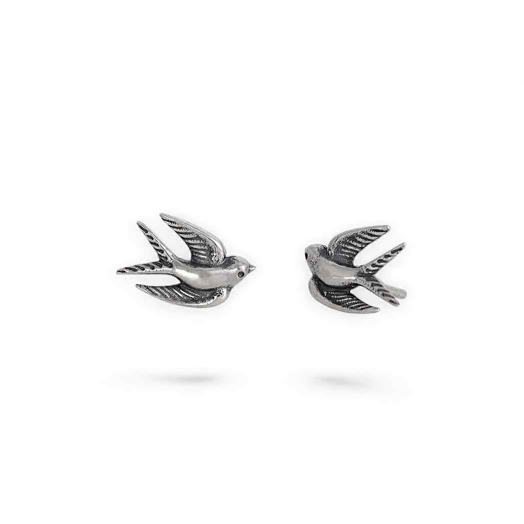 Sterling Silver or Bronze Swallow Post Earrings 9x11mm: Sterling Silver