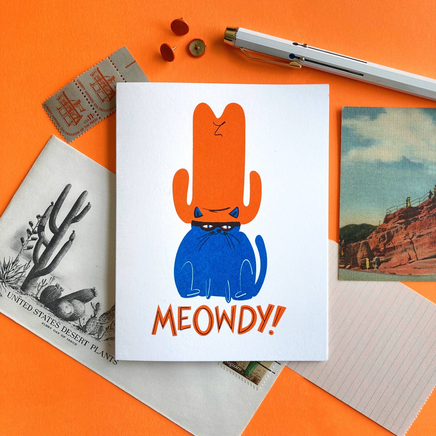Meowdy Cat - Fun Risograph Greeting Card