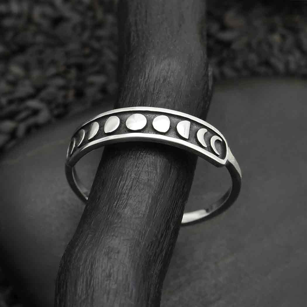 Sterling Silver or Bronze Moon Phases Ring: Bronze / 9