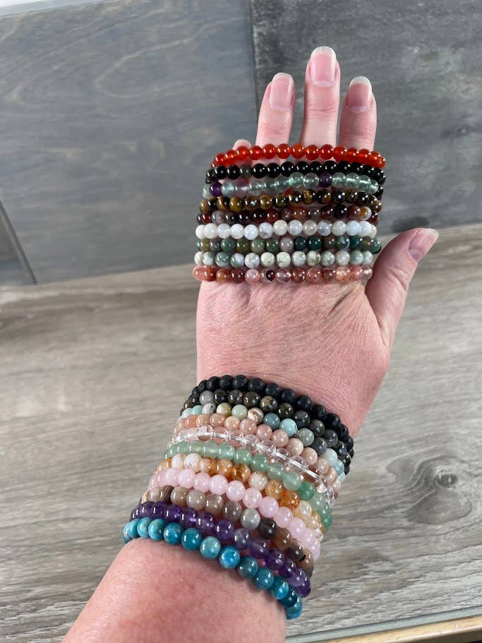 8mm Round Gemstone Beaded Bracelets – Assorted Crystals Bulk: Crazy Lace Jasper