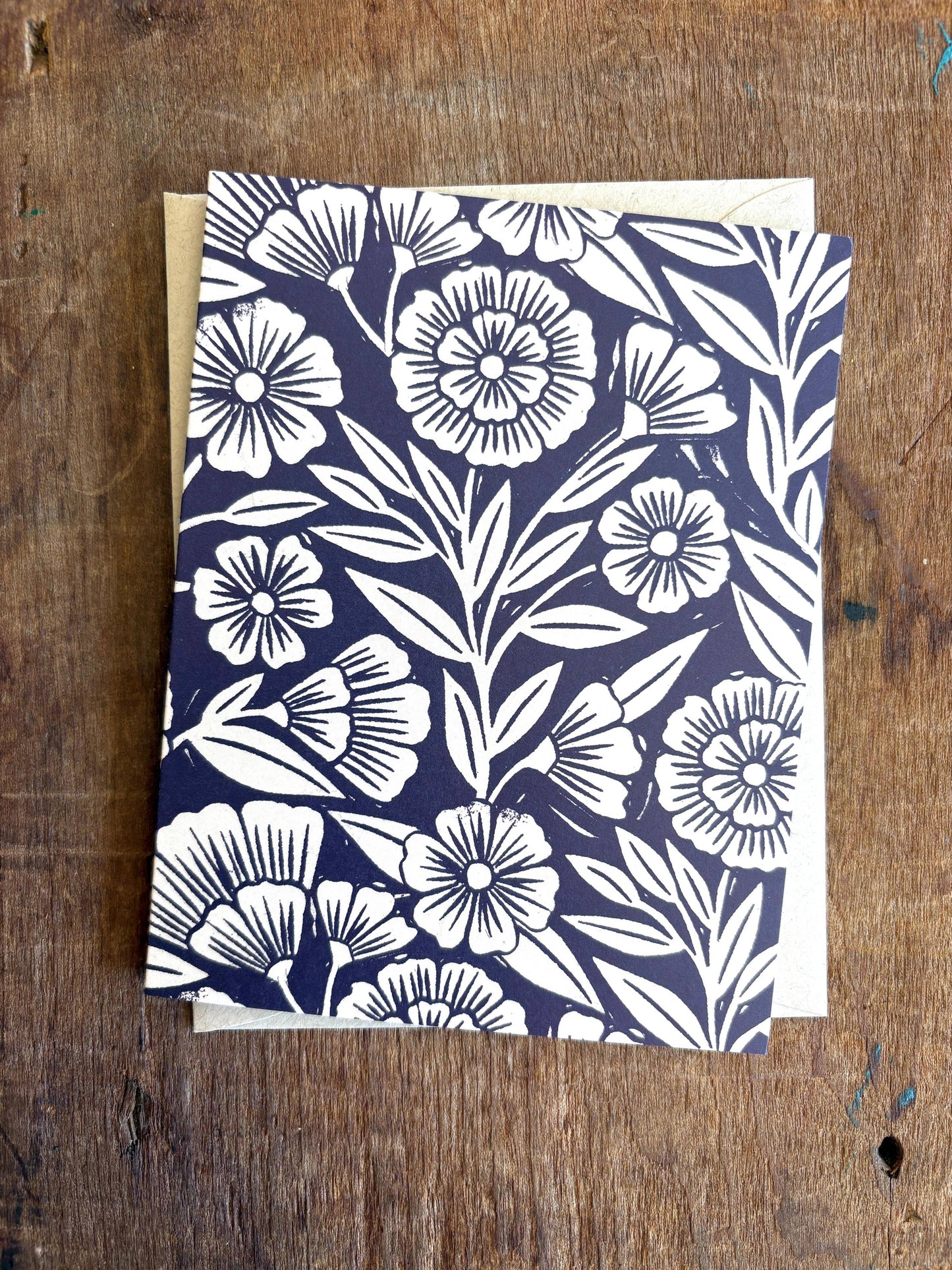 Navy Blank Floral Greeting Card