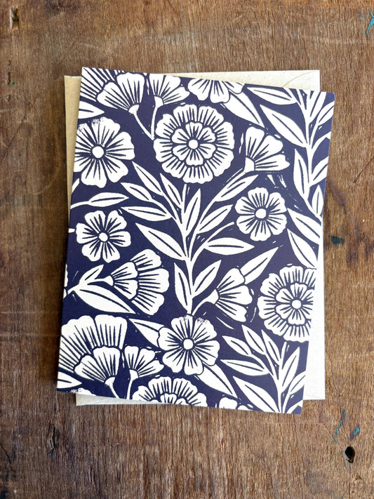 Navy Blank Floral Greeting Card