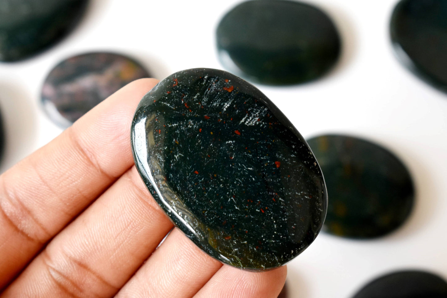 Palm Stones | Bloodstone | Thumb Crystal | Pocket Gemstone: Thumb Indent (Worry Stone)