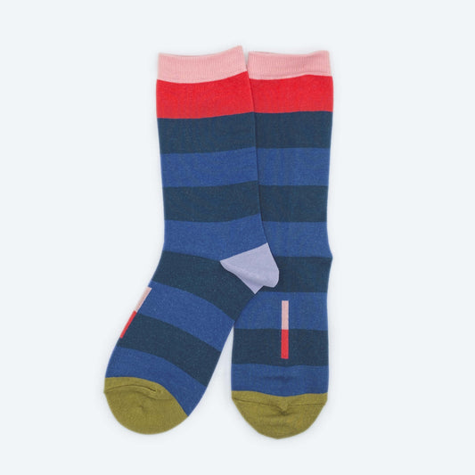 Fillmore Blue Striped Crew Length Unisex Socks: Large (Men's 8 - 12)
