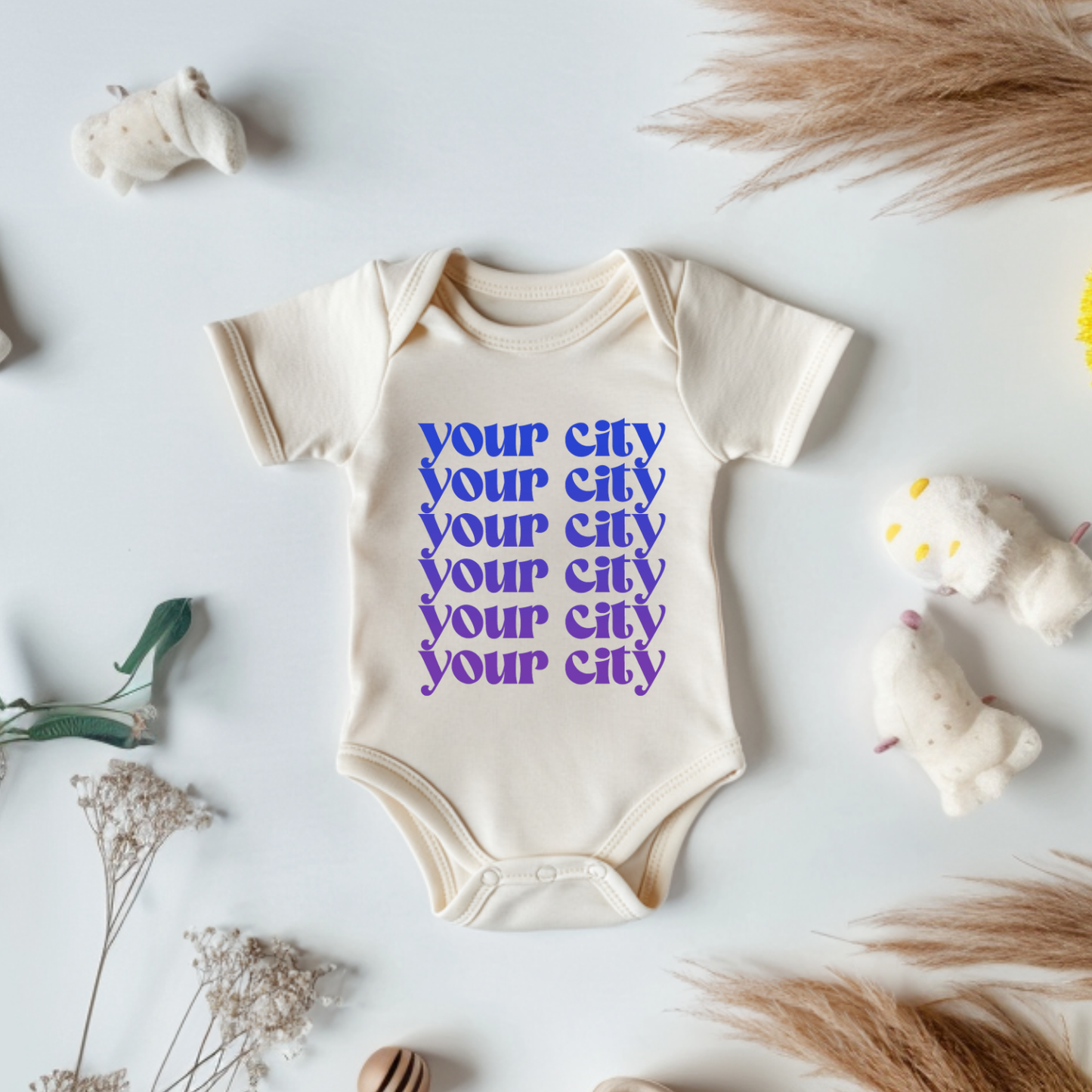 Your City, Ombre - Natural Onesie - Custom, Personalized: Blue/Purple Ombre