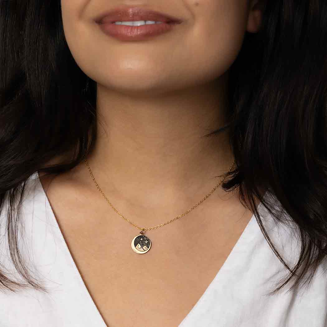 Sterling Silver or Bronze Snow Cap Mountain Necklace: Bronze