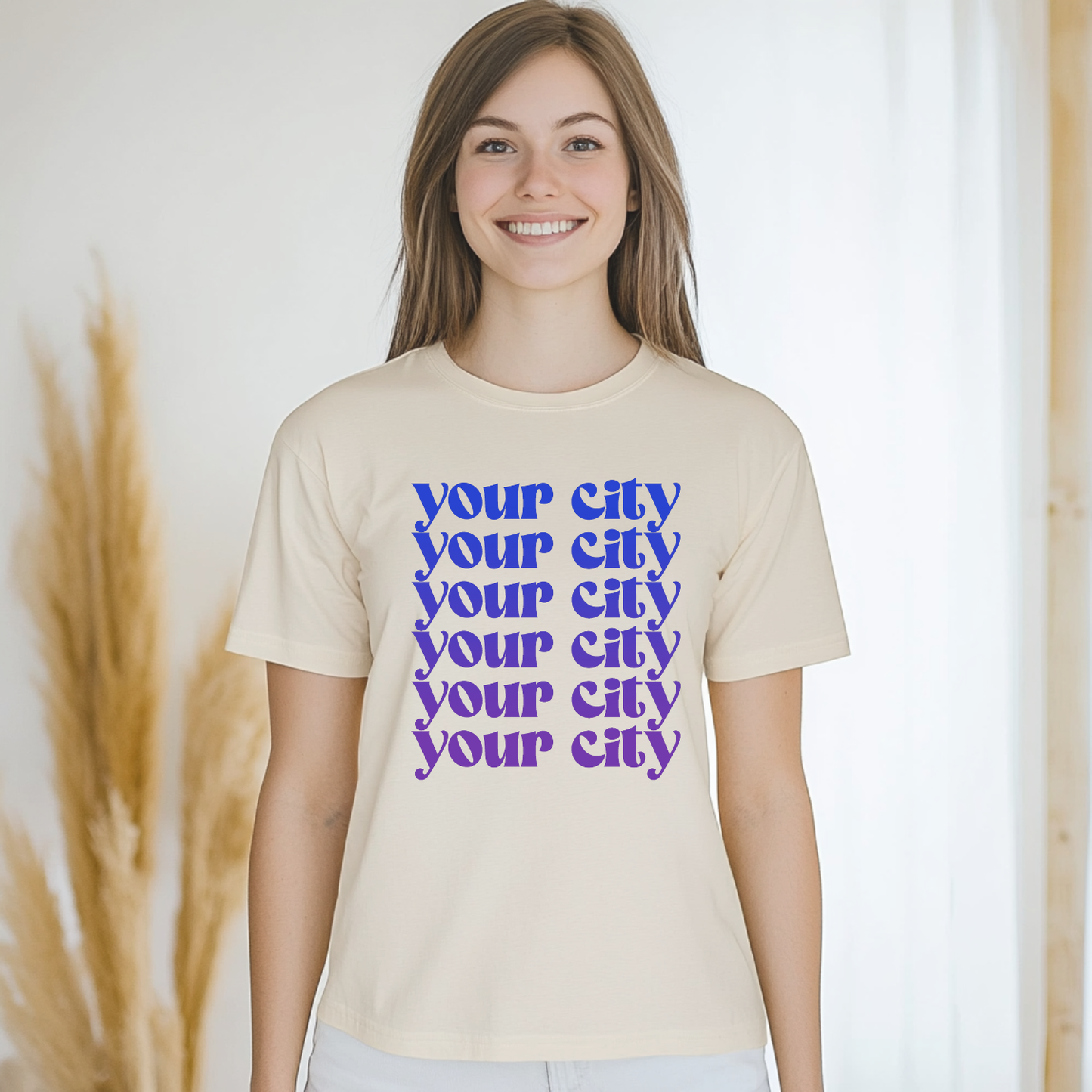 Your City, Ombre - Natural Unisex Tee - Customizable, Custom: Blue/Purple Ombre / Small