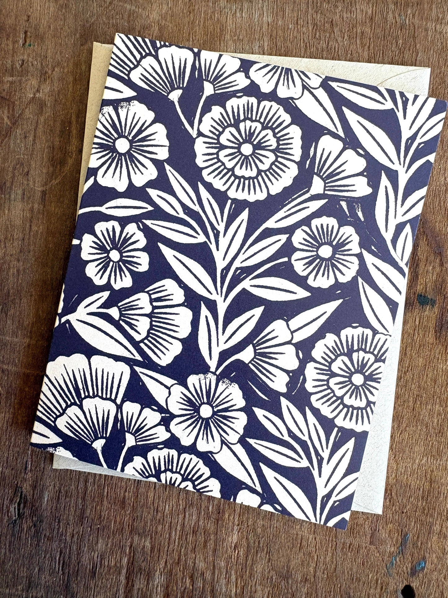 Navy Blank Floral Greeting Card