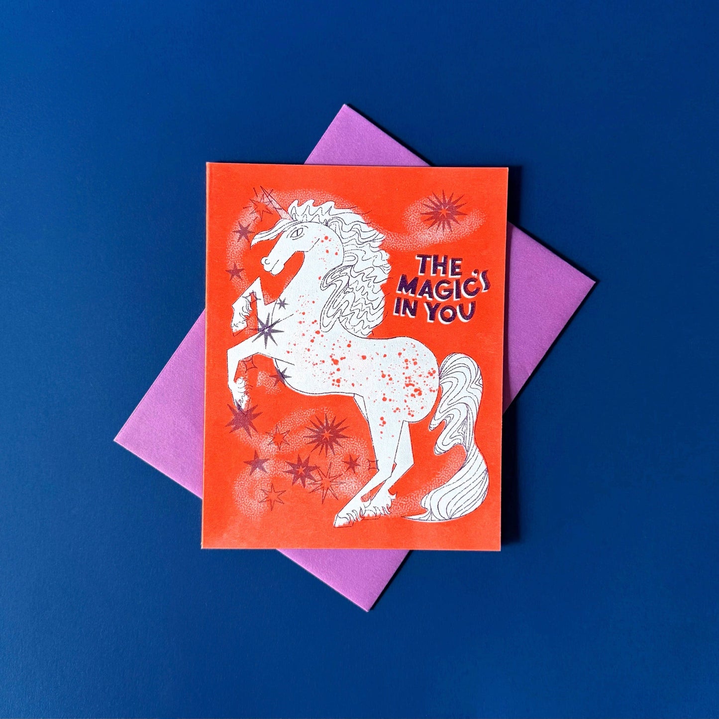 Magic's in You - Risograph Encouragement Unicorn card 