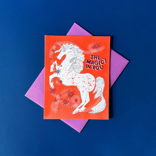 Magic's in You - Risograph Encouragement Unicorn card 