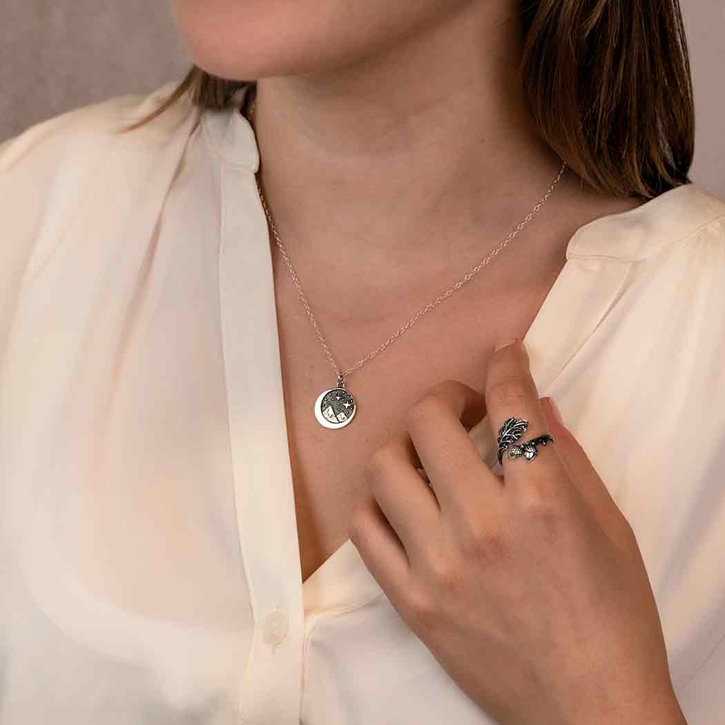 Sterling Silver or Bronze Snow Cap Mountain Necklace: Bronze