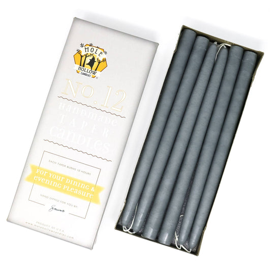 12" Hand Dipped Unscented Taper Candles - 39 Colors USA Made: Slate Grey