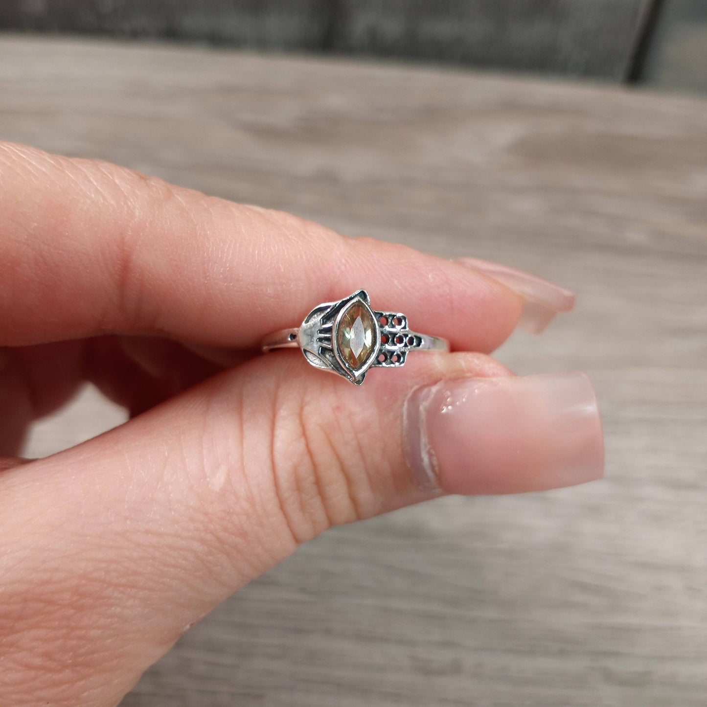 Gemstone Sterling Silver Ring Hamsa Hand Boho: Citrine / 7