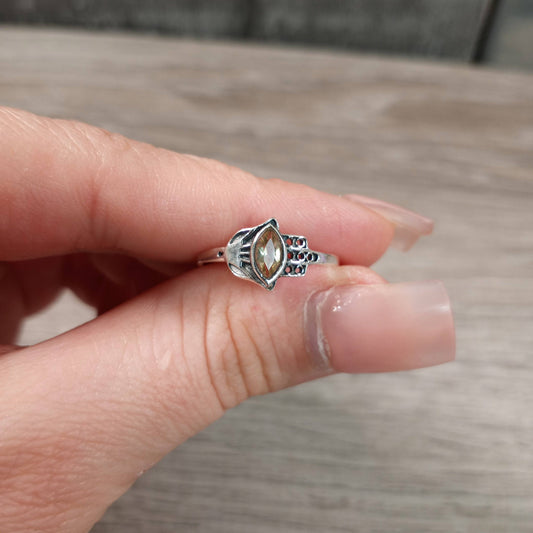 Gemstone Sterling Silver Ring Hamsa Hand Boho: Citrine / 7