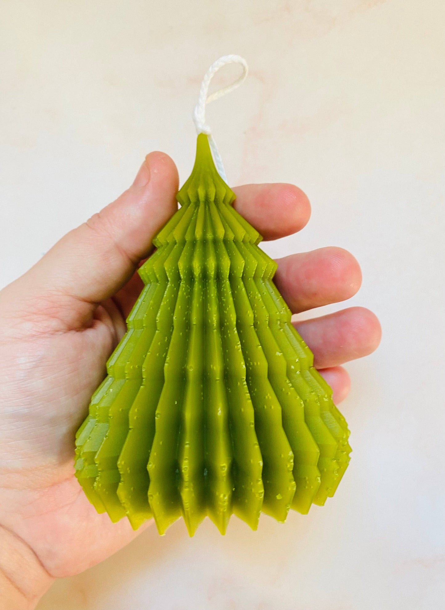 Small Origami Christmas Tree Beeswax Candle: Fuschia