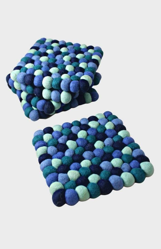 Square Felt Ball Trivet: Blue