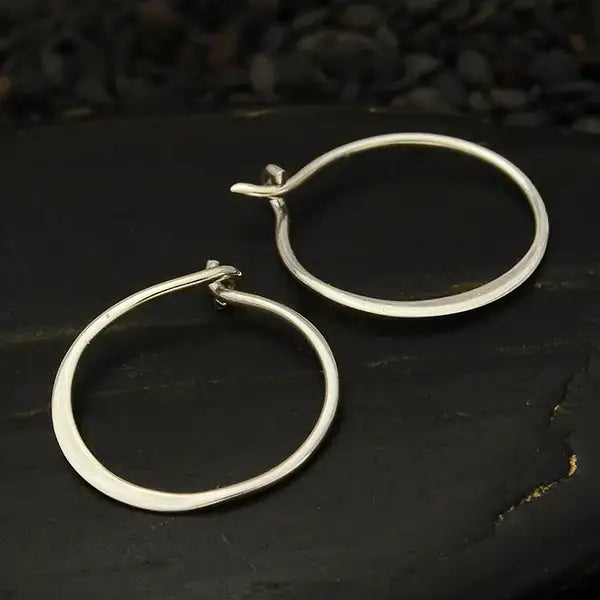 Sterling Silver Half Hammered Circle Earring Hoops: 30mm