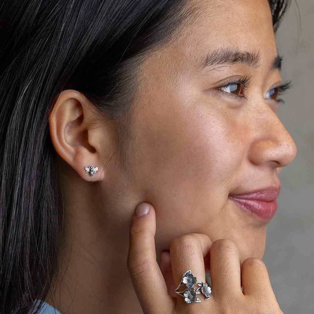 Silver, Bronze or Gold Plate Tiny Bee Post Earrings 6x8mm: Recycled Sterling Silver